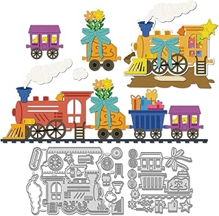 WADORN 2Pcs Train Cart Metal Die Cuts, Train Gift Cutting Dies Stencils for Card Making Flower Bow Star Train Album Decorative Embossing Paper Dies for DIY Photo Paper Scrapbooking Decor