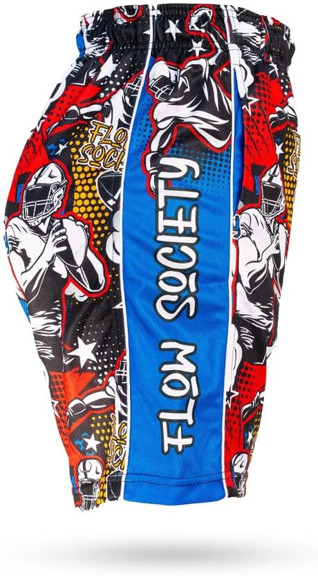 Flow Society Comic Football Attack Boys Athletic Shorts - Activewear - Patterned - Youth Shorts - Football Apparel - Gear