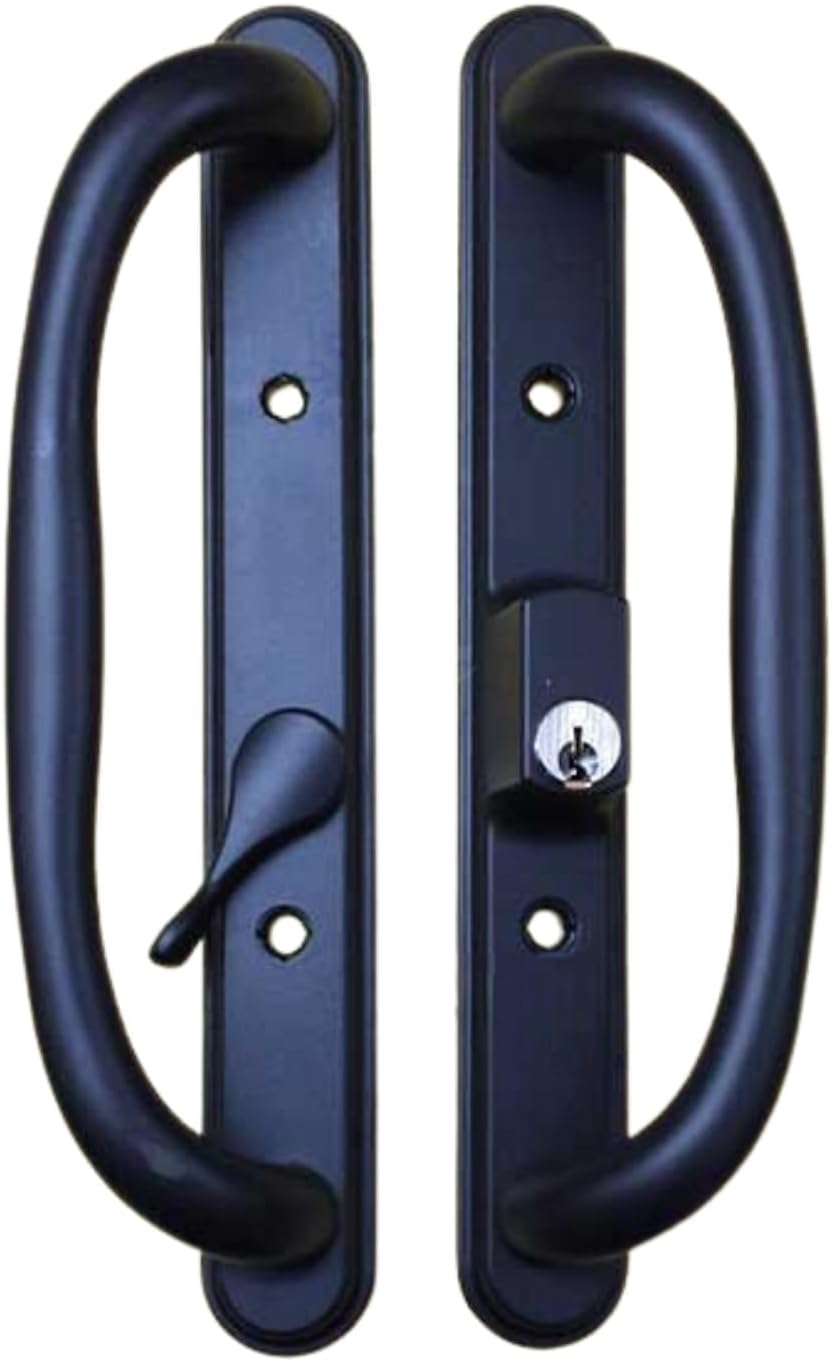 10" Olympus Sliding Patio Glass Door Black Offset Pull Handle Set Replacement with Keys fits 3 ¹⁵/₁₆ inches Hole Spacing, and 1-1/4" to 2-1/4" Door Thickness