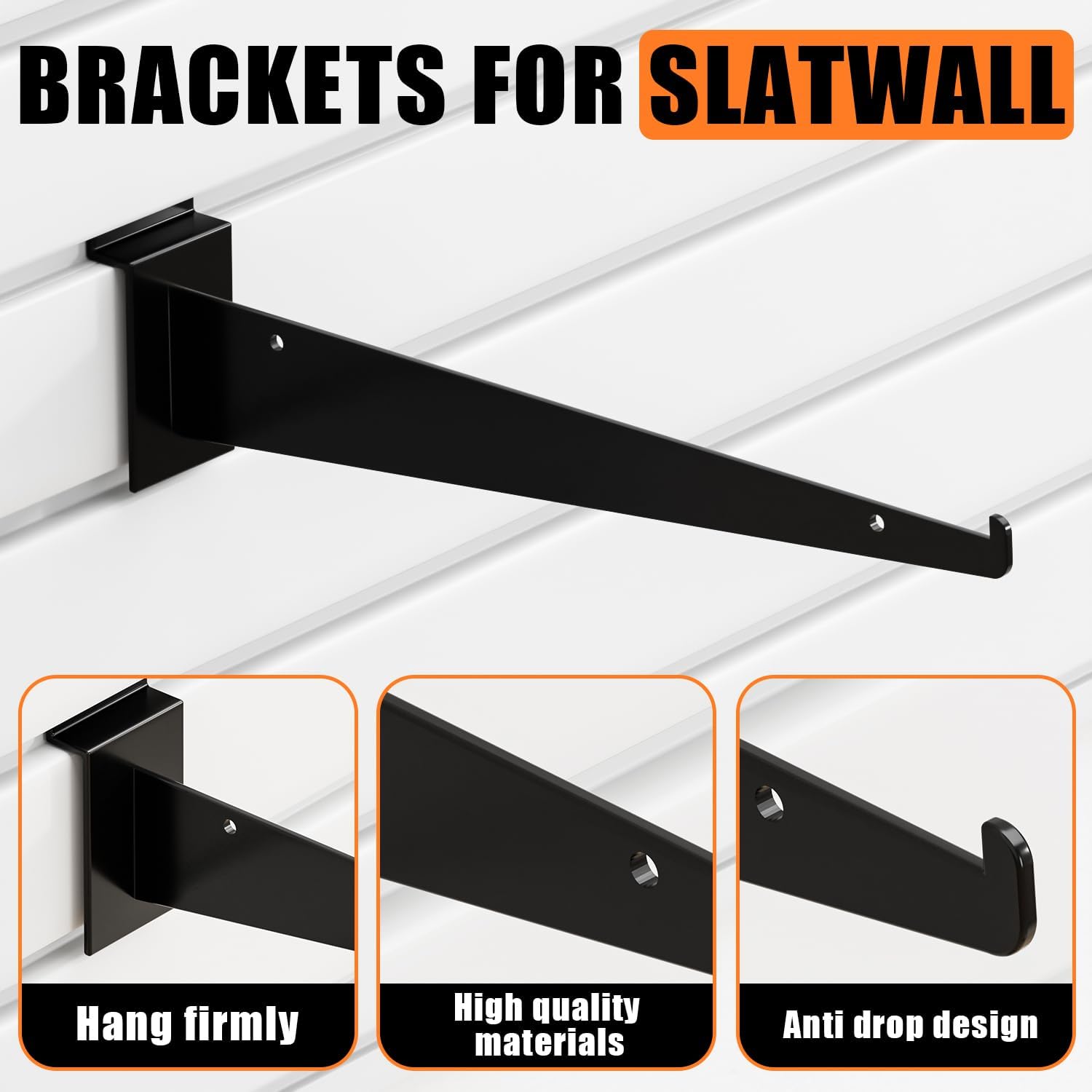 8" Slatwall Shelf Bracket with Lip，10 Pcs Heavy Duty Slat Wall Brackets Set，Floating Metal Slatwall Accessories for Shelving Display