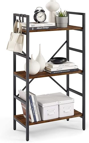 Miniatura 1 de Estantería de 3 niveles, estantería organizadora de almacenamiento, estante moderno para dormitorio, sala de estar y oficina en casa, madera y metal
