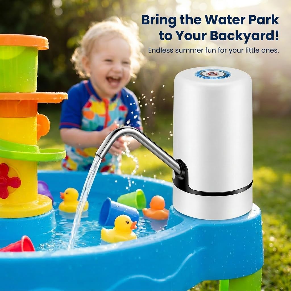 Water Table Pump, Rechargeable Cordless Water Pump with One-Button Operation & 1200mAh Battery, Summer Outdoor Water Play Table Accessories for Toddlers(White)