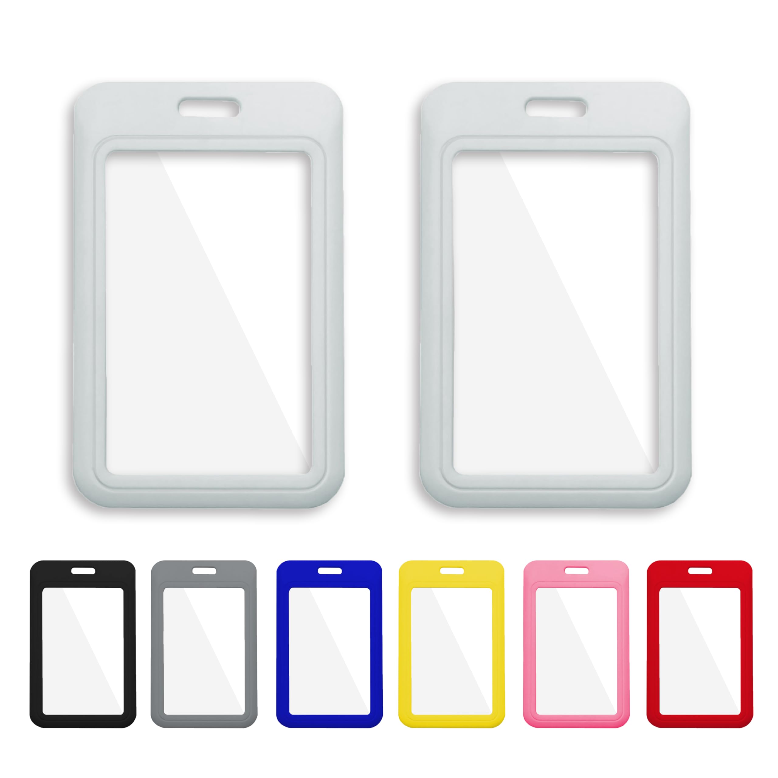 2 Pcs ID Badge Holder with Double-Sided Windows Vertical Hard Plastic Case White Card Protector Pouch for Office School ID Credit Cards Proximity Key