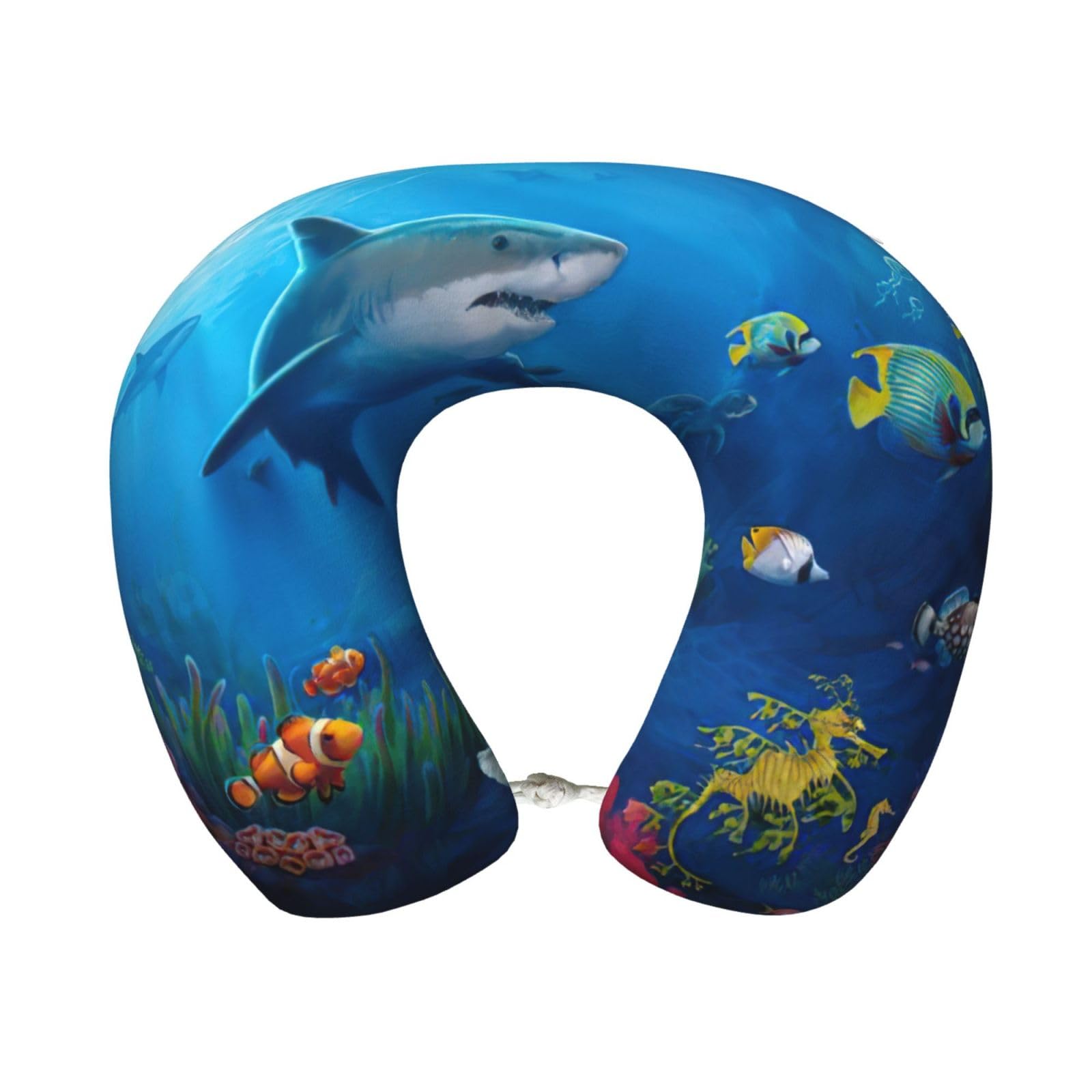 ASFgda U-Shape Memory Foam Underwater World Print Travel Pillow,Neck Support,Washable Cover For Airplane Car Home Office