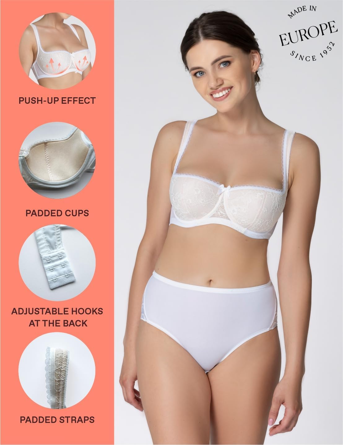 Rosme Women's Balconette Bra with Push Up Effect Plus Size Sexy Lace Demi Half Cup Bra Underwired Low Cut Mesh Bras Eliza - Image 3