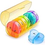 Sukuos Large Weekly Pill Organizer 2 Times a Day, Daily Pill Box 7 Day Easy to Open with Double Protection, AM PM Pill Case for Medicine/Vitamin/Fish Oil/Supplements (Yellow)