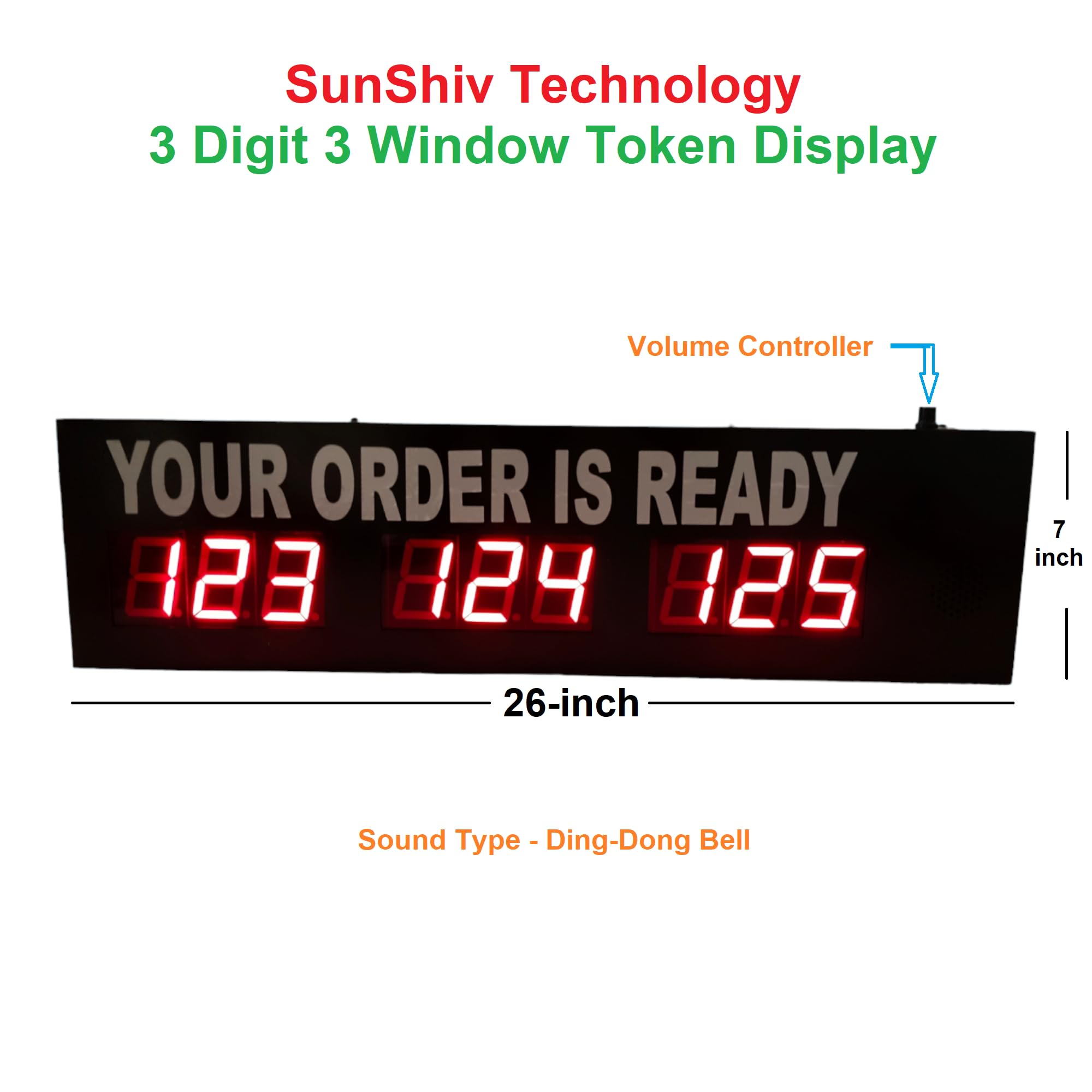 Digtronics Token Display System with Ding-Dong Bell Sound 3 window of 3 Digits of 2.3-inch Digit Height for Aadhar Centres, Food outlets and Retail Counters etc.2 YearsWarranty 1