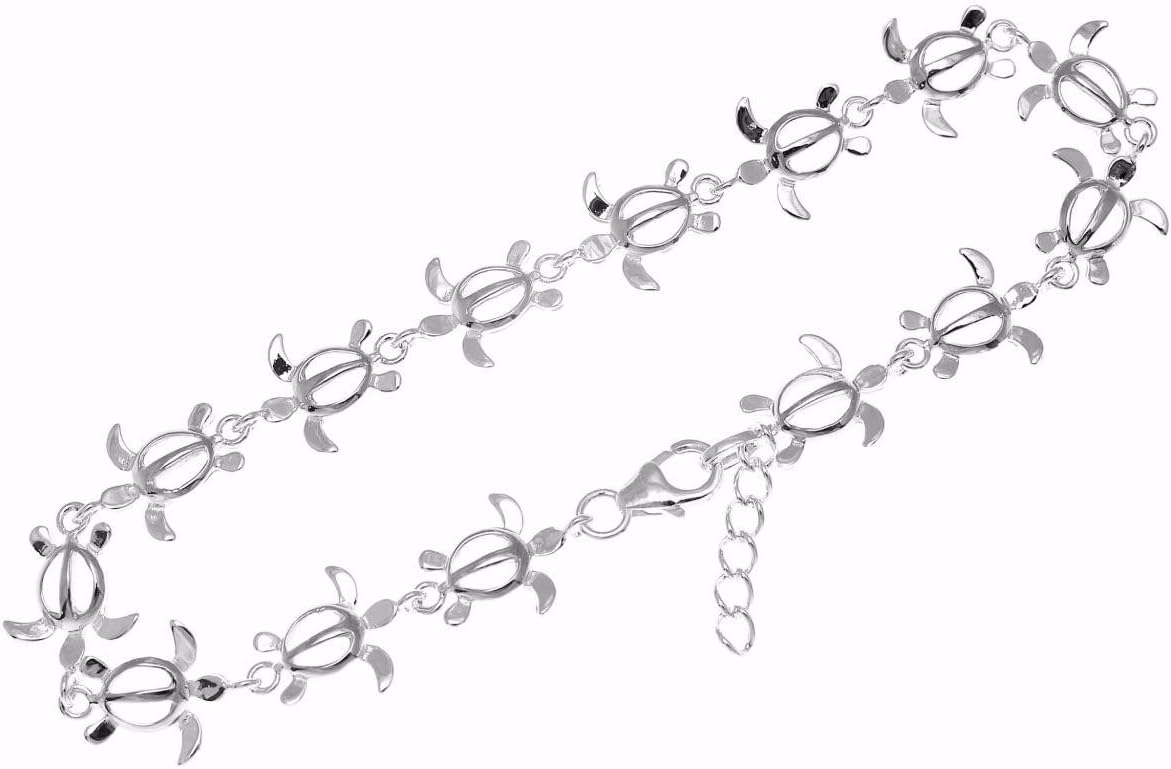Arthur's Jewelry 925 sterling silver Hawaiian honu sea turtle anklet size 9"+