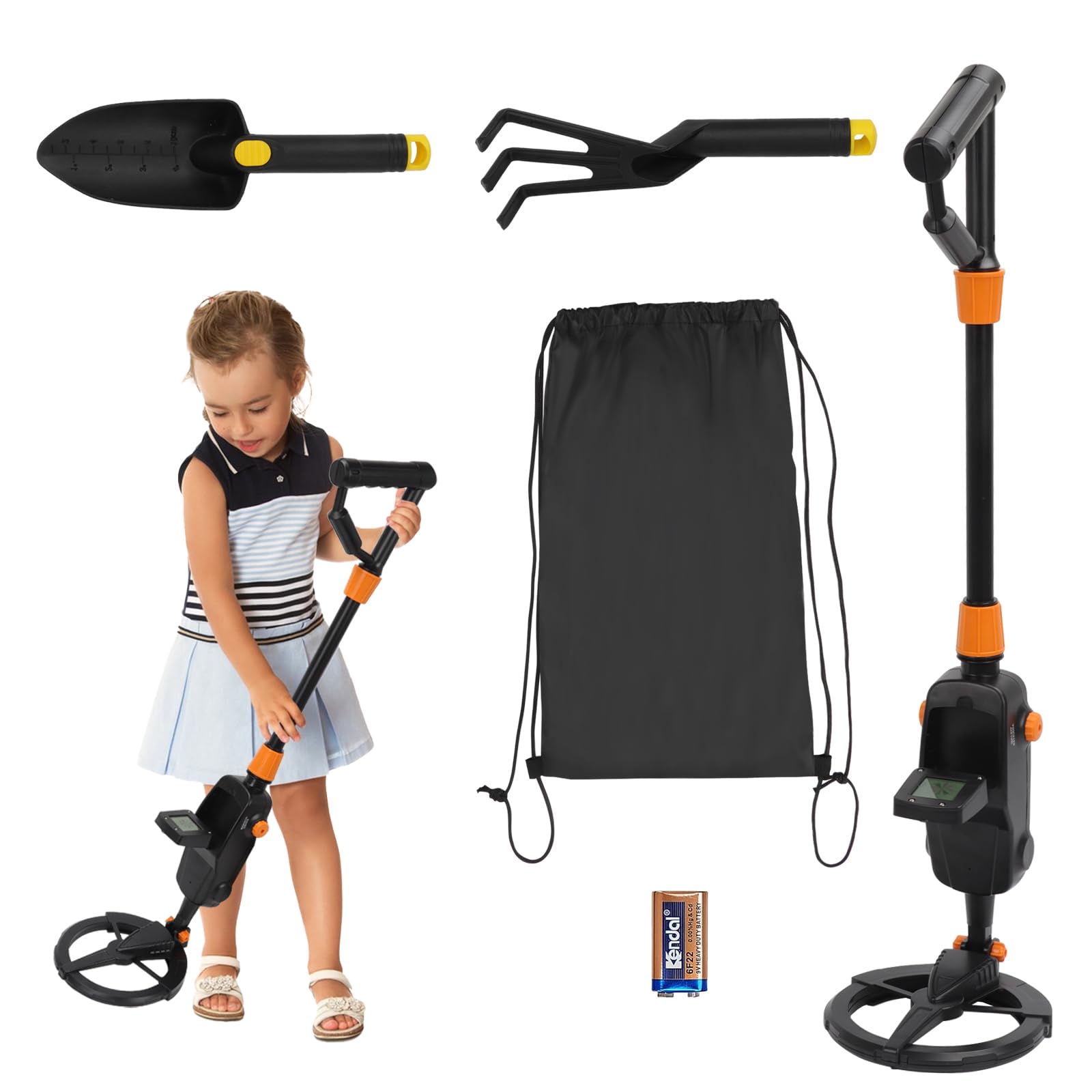 Detector de metales para exteriores, detector de metal para jardín, incluye pala de plástico, funda de transporte, pantalla LED, bobina de búsqueda impermeable para exploración al aire libre (1)
