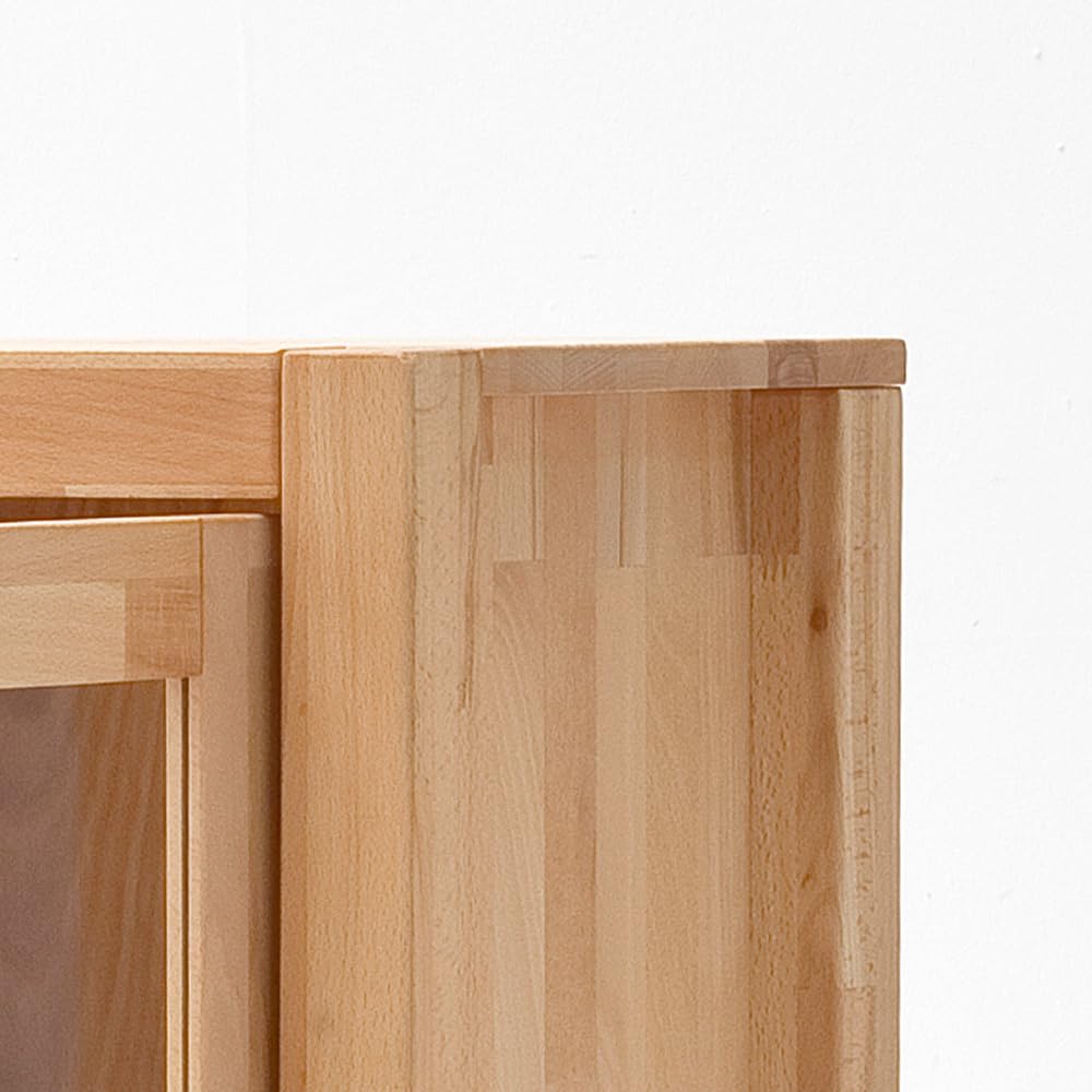 Lomadox Wohnzimmer Highboard Vitrinenschrank mit LED-Beleuchtung, Kernbuche massiv geölt keilgezinkt, Echtholz/Massivholz