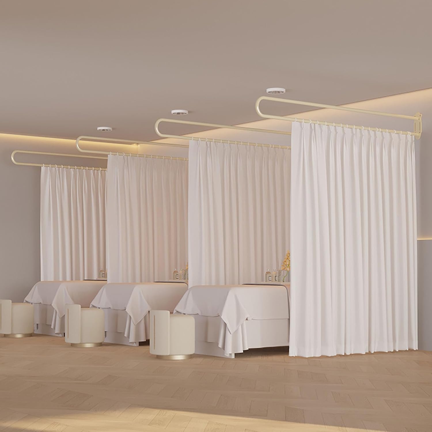 U字型ルームディバイダーカーテンロッド - 美容室、スパ、寝室、試着室用の壁取り付け式スペースセパレーター - プライバシーパーティ