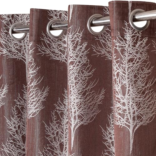 Image of STITCHNEST Tree Design Jacquard Door Curtain - Brown, 9 Feet, Grommet Top - Pack of 1 Premium Curtain for Living Room & Bedroom