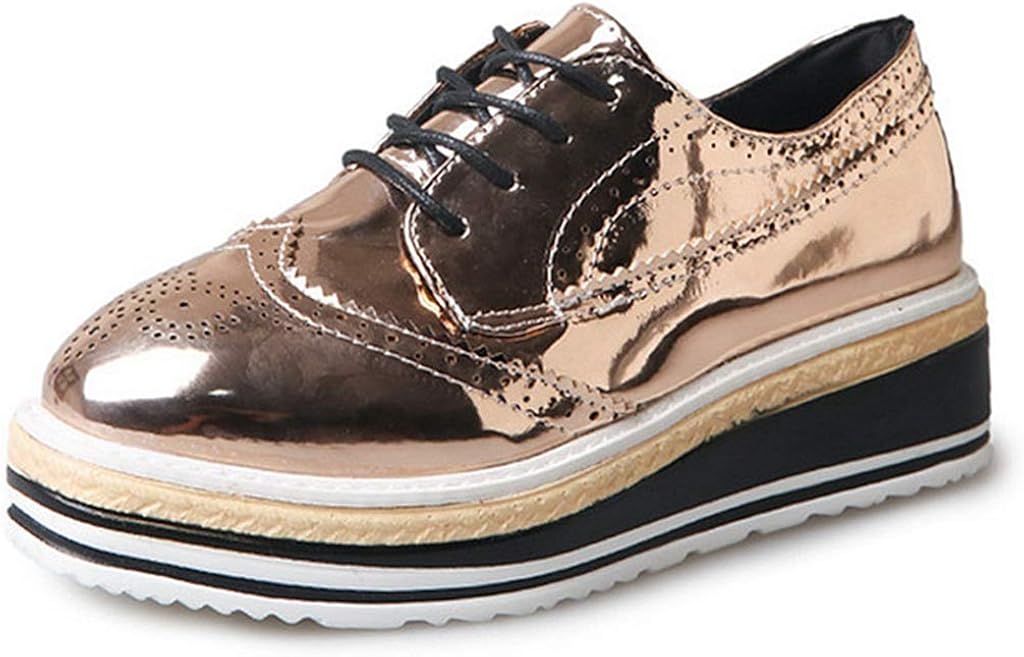 Women's Oxfords Shoes Round Toe Perforated Laceup Flat