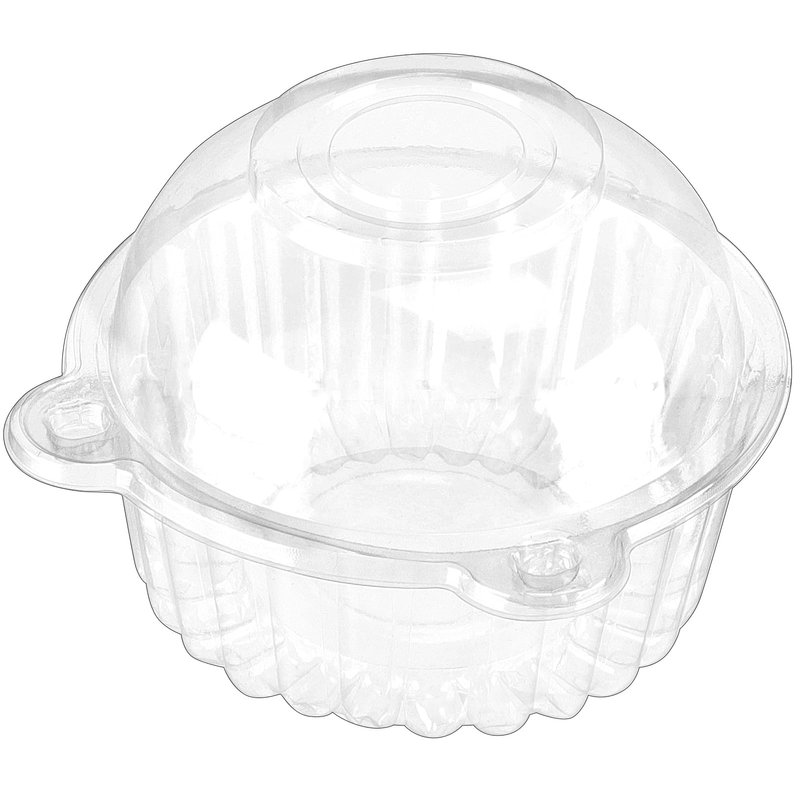 Sanbege 150 Pcs Cupcake Holders with Dome Lids, Stackable Individual Plastic Muffin Containers, Cute Dessert Boxes Disposable for Bake Sale, Party Favor Cake, Fruit, Salad, Cocoa Bombs (Clear)
