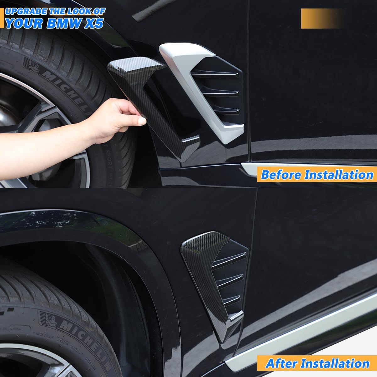 Car Fender Side Vents Cover Trim,ABS Carbon Fiber Spoiler,Compatible with BMW X5 G05 2023 2024 Fender Decorative Stickers, Air Flow Intake Hole Grille Auto Exterior Accessories (Carbon Fiber)