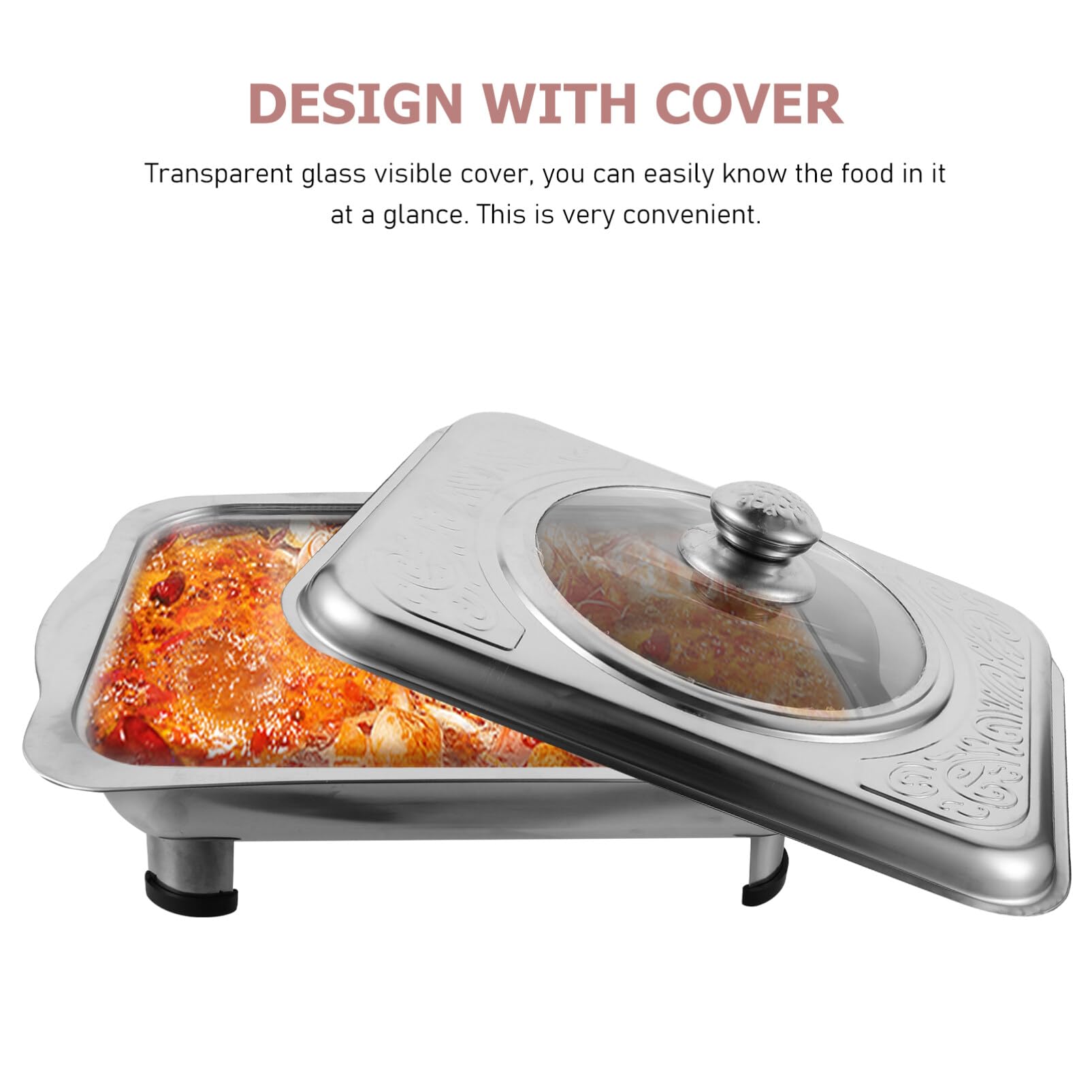 Mobestech Soporte Para Alimentos Tipo Buffet Soporte Cuatro Patas Bandeja Para Buffet Bandeja Acero Inoxidable Brillante Plato Para Sujetar Alimentos Rectangular Con Tapa Para
