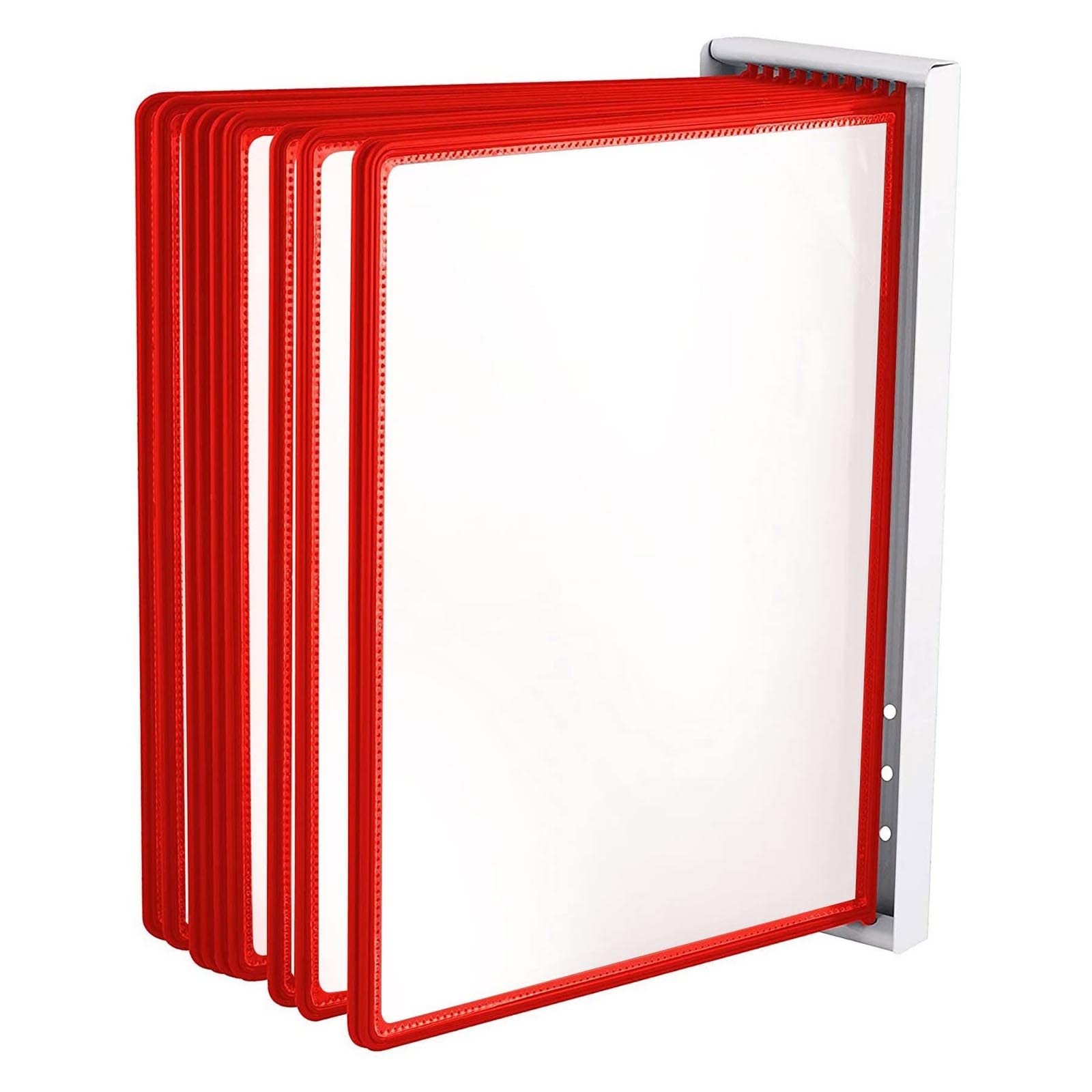 Biurowy stojak ekspozycyjny 10-panelowy metalowy system do montażu na ścianie magazynu, warsztatu, sklepu, folderów z katalogami laboratoryjnymi(Red)