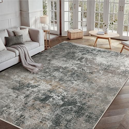 GENIMO Washable 8x10 Area Rugs for Living Room, Non Slip Modern Abstract Rug, Machine Washable Stain Resistant Low Pile Soft Carpet for Bedroom, Dining, Office, Black Grey