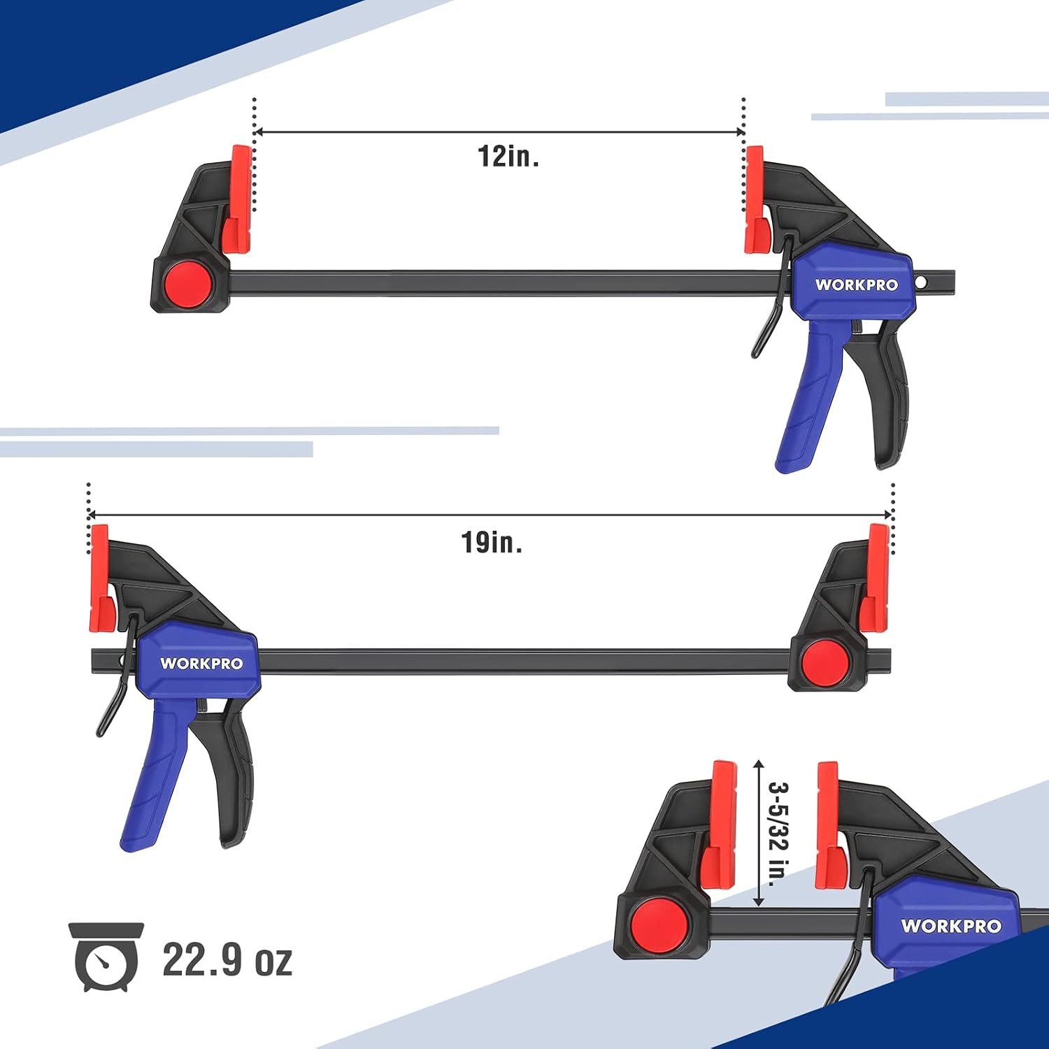 WORKPRO 12” Bar Clamps for Woodworking, Medium Duty 300lbs One-Handed Clamp/Spreader, Quick-Clamp F Wood Clamps Set for Hand Wood Working Crafts Grip Gluing, 2PC