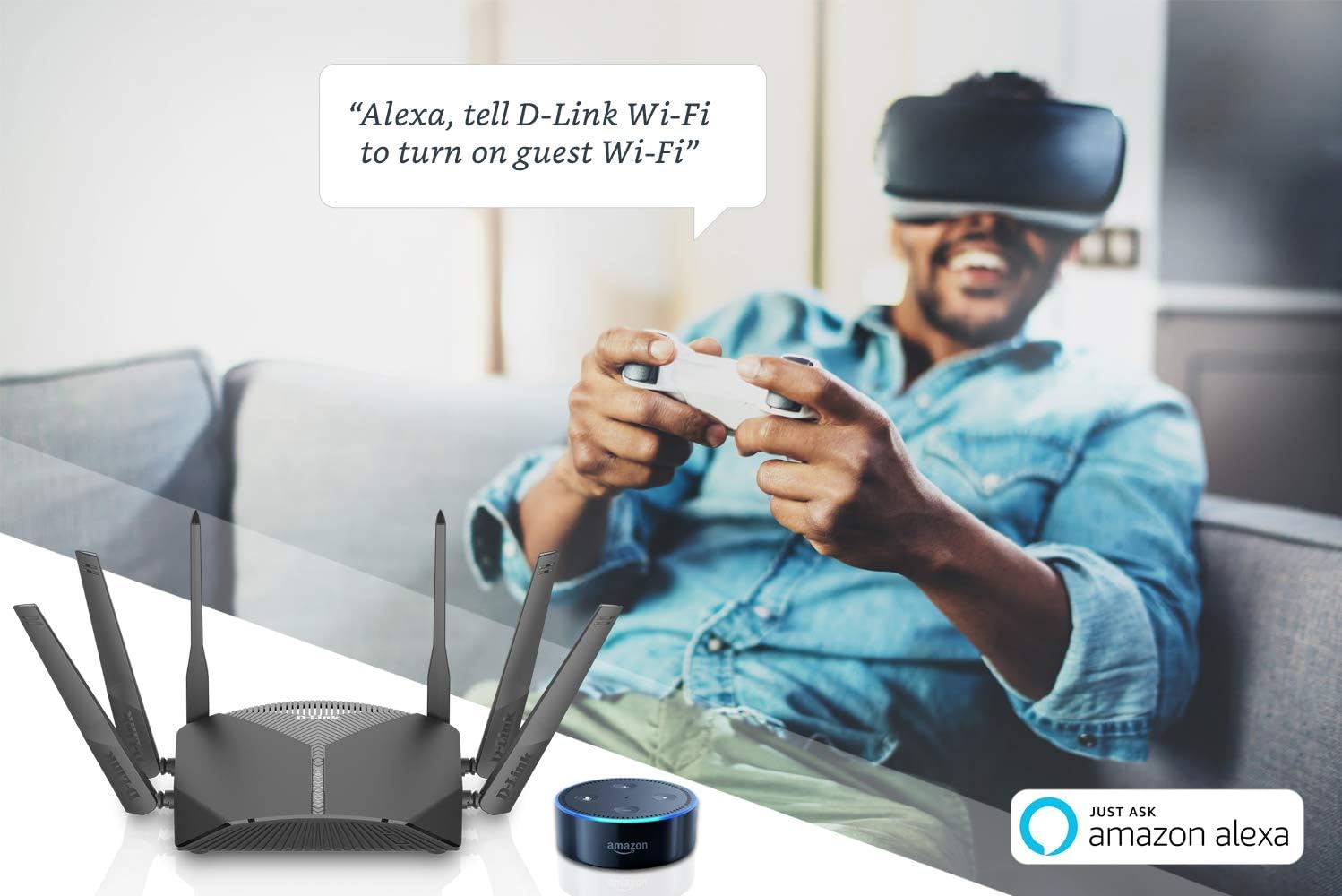 People using Google Assistant to control D-Link Wi-Fi
