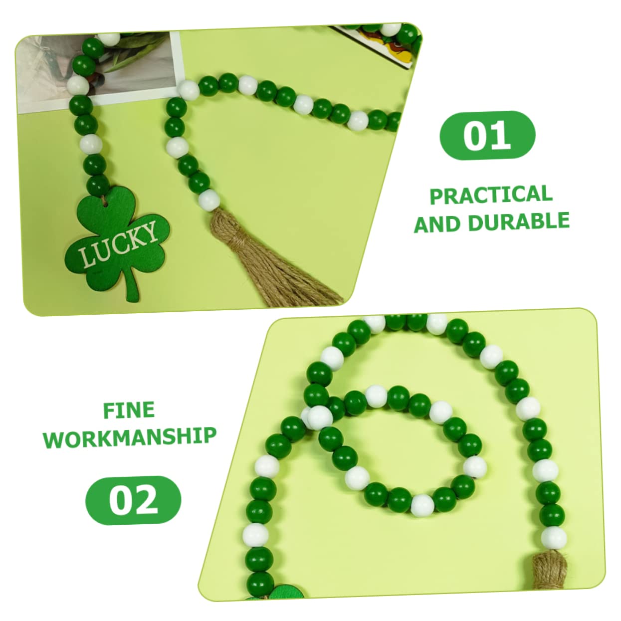 MAGICLULU 5st Klee Quaste Perlen Perlengirlande Girlandendekor Quastengirlande Tag Dekorationen Zum St. Patrick's Day St. Patrick's Day Charms Quastenperlen Hängende Türperlen Holz