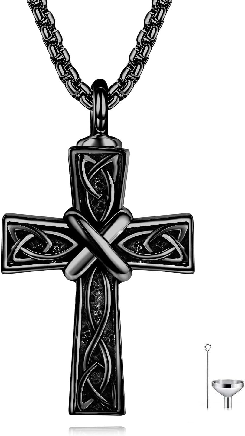 Celtic Cross Urn Necklace For Ashes for Women 925 Sterling Silver Celtic Knot Ashes Pendant Cross Cremation Jewelry for Women Men