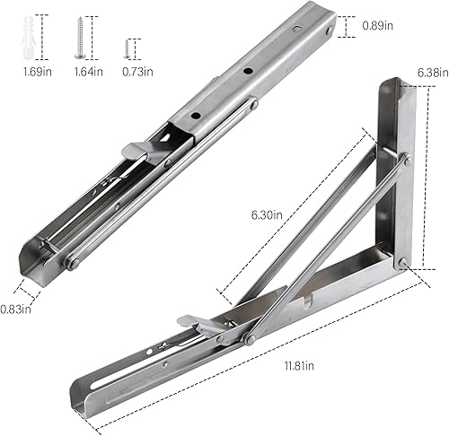 Miniatura 2 de Soportes de estante plegables, estante plegable de acero inoxidable resistente de 12 pulgadas, soporte de encimera que ahorra espacio, soporte de