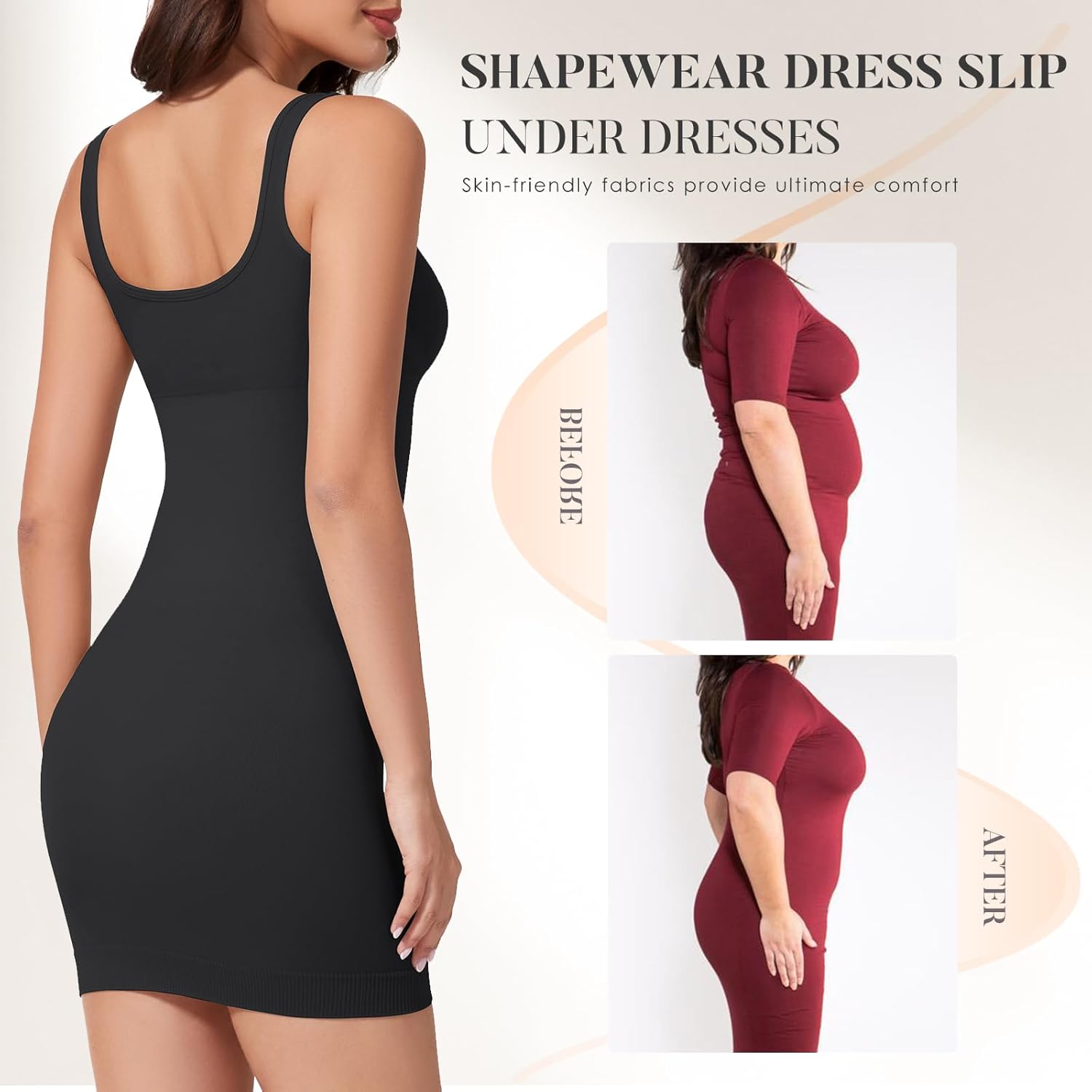 Shapewear Slip Dress for Women Under Dress Tummy Control Full Body Slip Seamless Body Shaper Dress - Image 4