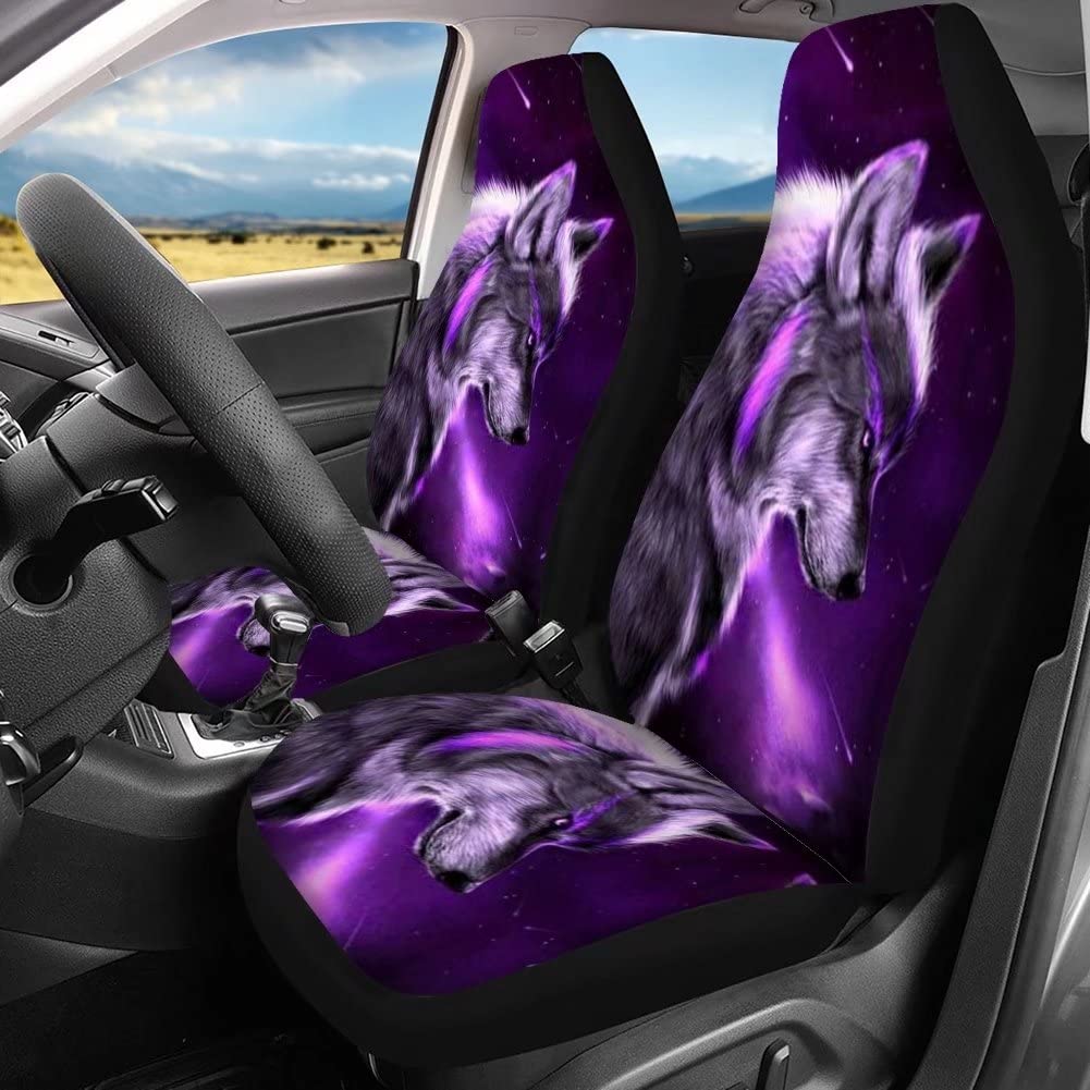 Tupalatus Flame Wolf Car Seat Covers Full Set (4-Piece) - Pet & All-Weather Protector For Most Cars, SUVs