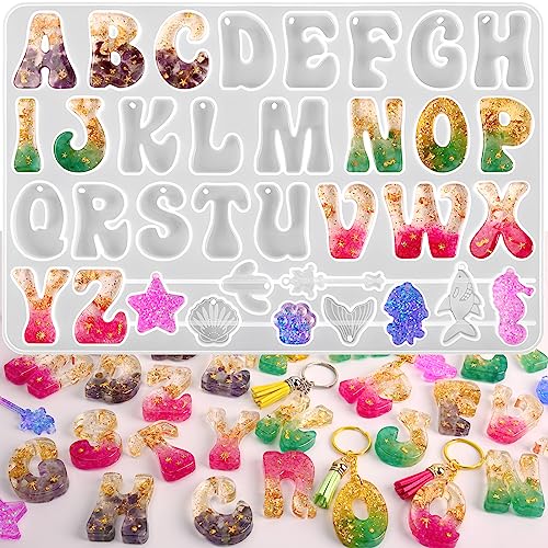 Actvty Alphabet Resin Mold Reversed Alphabet Silicone Molds with Holes for Epoxy Letter Molds for Resin DIY Keychain Jewelry Pendant