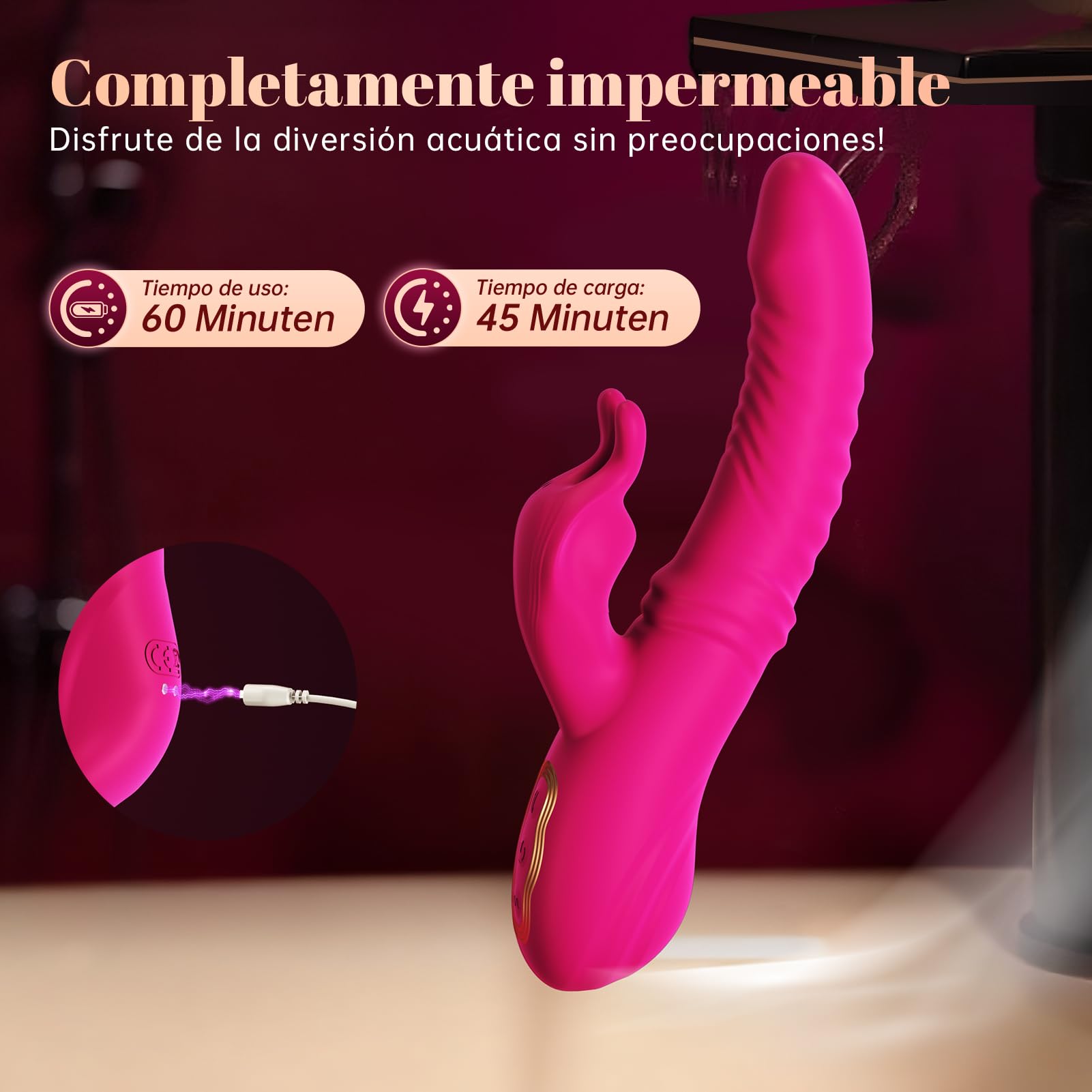 Cacuola Vibrador Conejo 3 en 1 para Mujer con Empuje Telescópico, Balanceo de 30° y Vibración Profunda, Estimulación Triple del Punto G, Clítoris y Zona A, Control por App, Silicona Suave, Impermeable