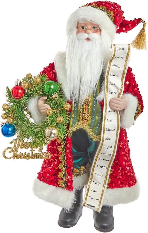Kurt Adler 18-Inch Fabric and Resin Decorative Santa with Wreath Table Piece