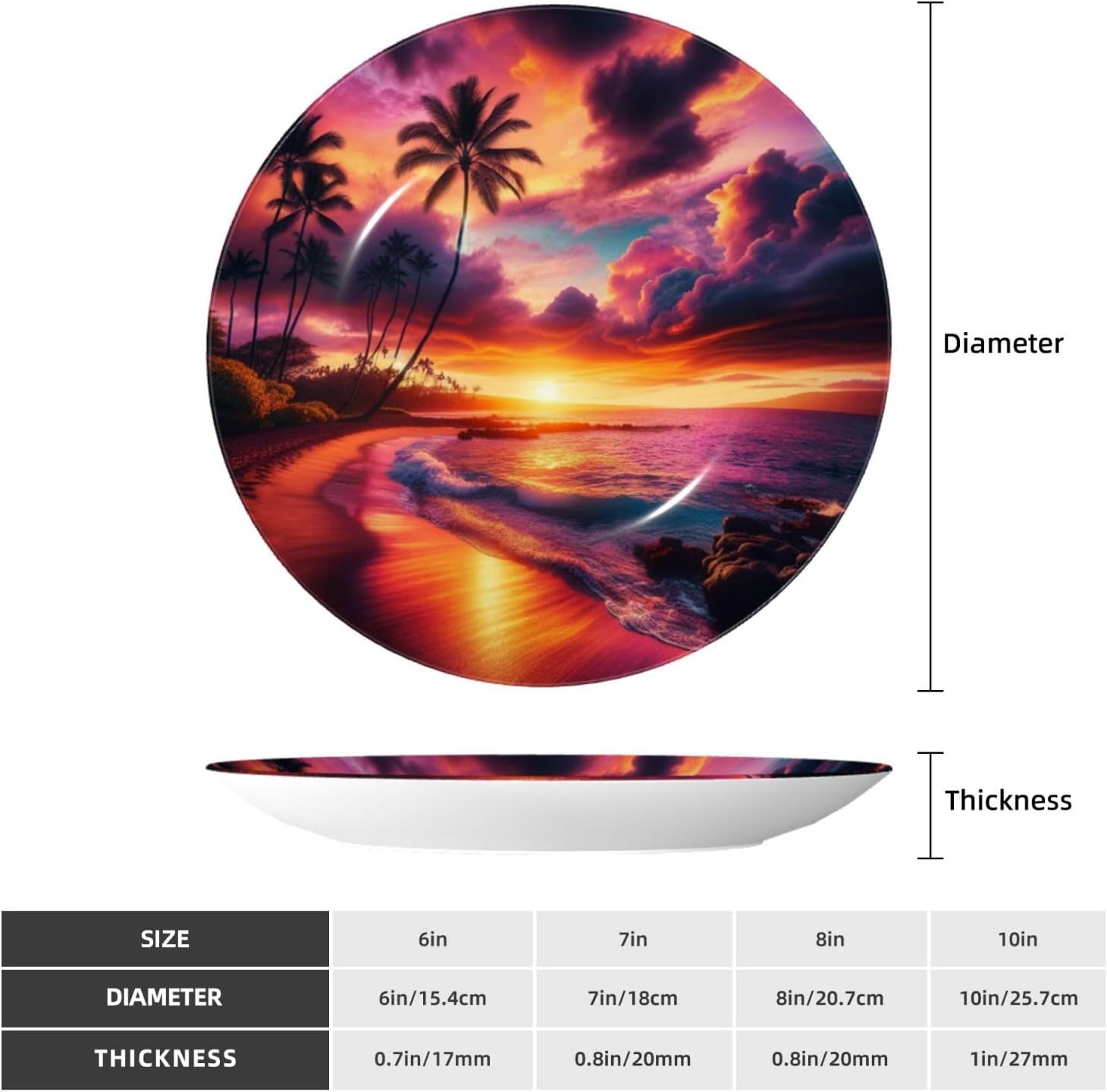 Hawaiian-Sunset-Wonder 10 Inch Decorative Plate With Stand, Elegant Display Wall Plate For Home Decor