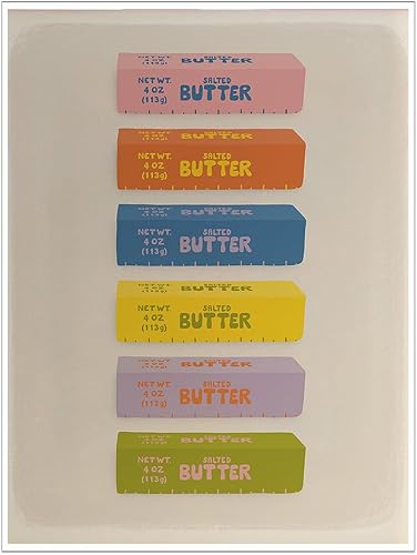 Divertido arte de pared de cocina, impresión colorida de palitos de mantequilla, arte pop, póster de comida funky, Y2K, pastel danés, decoración de