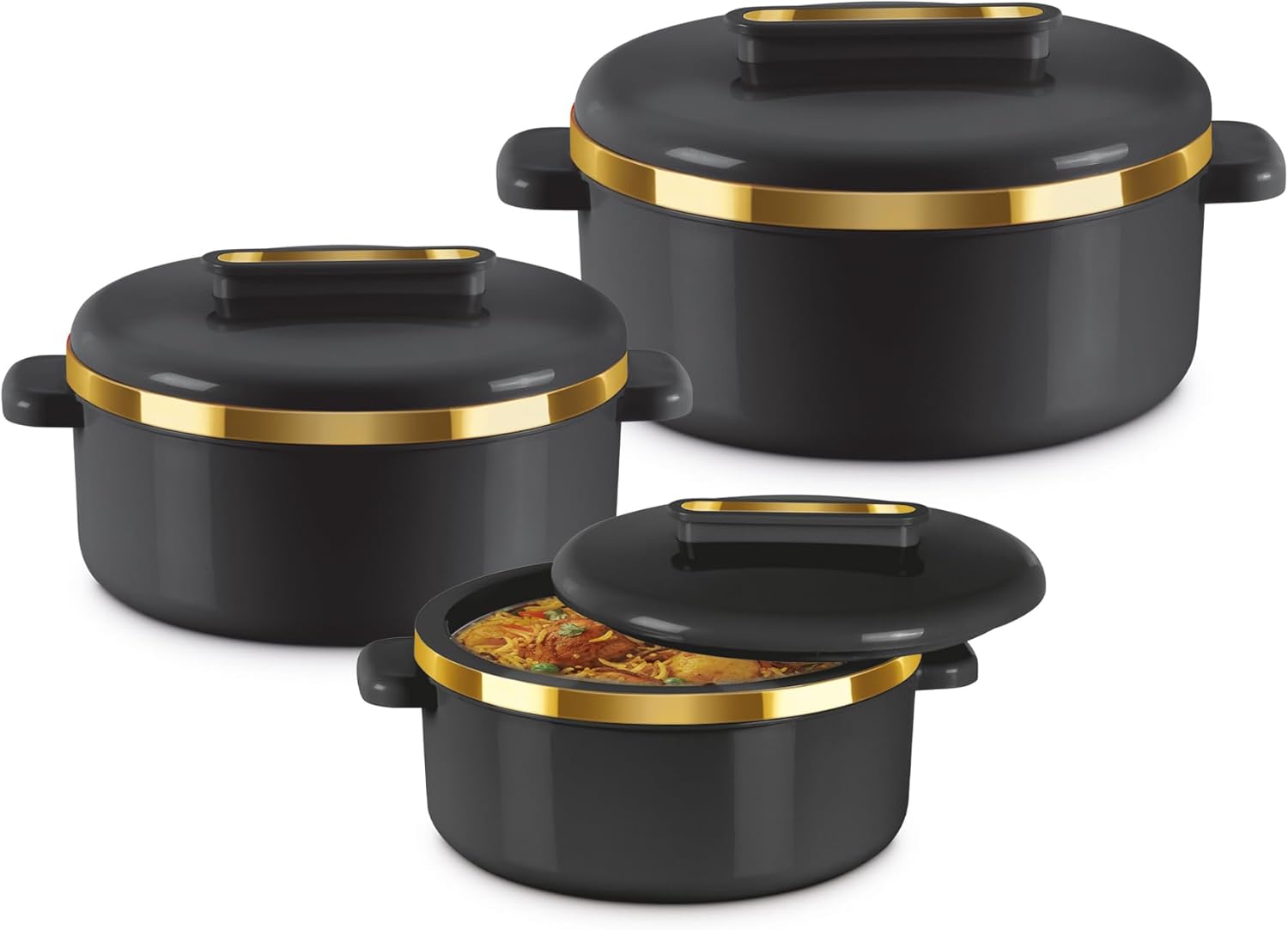 MILTON Insulated Casserole Dish with Lid 3 pc Set 2.1/1.5/1 qt. Hot Pot Food Warmer/Cooler –Thermal Soup/Salad Serving Bowl- Stainless Steel Hot Food Container–Best Gift Set for Moms –Holidays