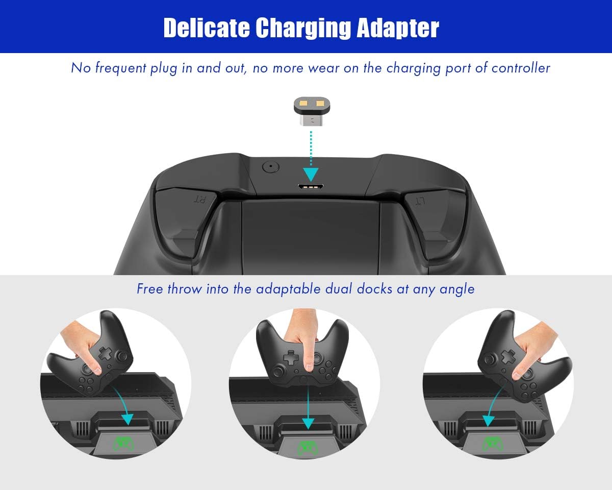 ElecGear Xbox One Vertical Charging Stand with Cooling Fan, 2X 1200mAh Rechargeable Battery Pack for Controller, Games Storage Bracket, Dual Charger Dock for Xbox One, One S, One X and Elite