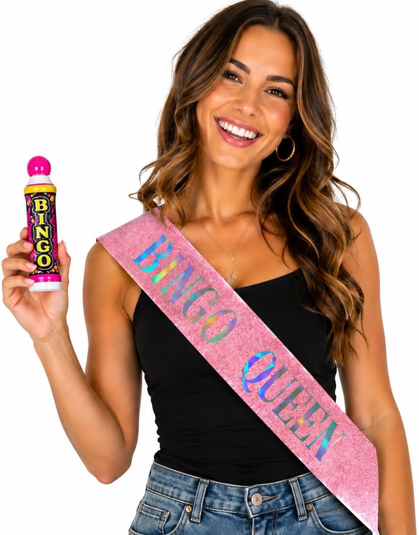 Bingo Queen Sash- 74.8 in x 3.74in for Women Adult Multiple Colors (Black- Gold Writing)