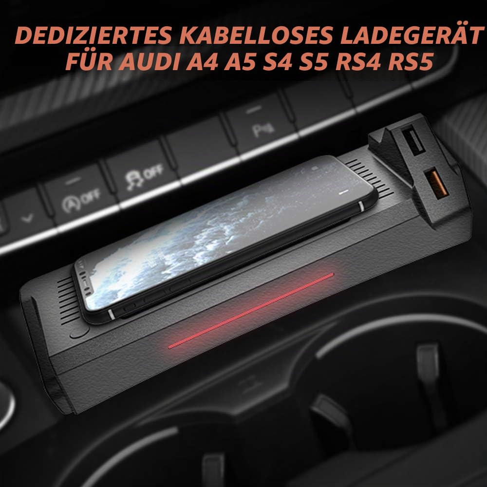 Braveking1 Kabelloses Ladegerät Auto für Audi A4 2019-2021 A5 2020 2021 S4 S5 2021 RS4 RS5 2019 2021 Center Console-Zubehörfeld, 15W Qi Wireless Schnell-ladegerät mit QC3.0 USB für iPhone Samsung