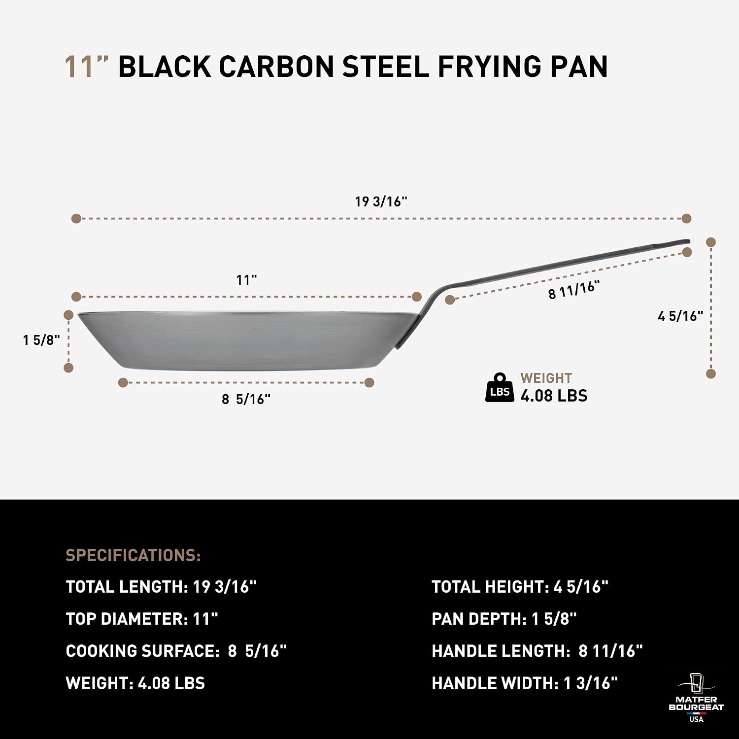 Matfer Bourgeat Black Carbon Steel Frying Pan, 11"
