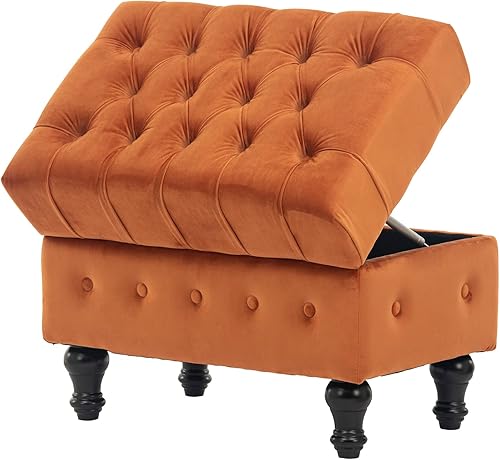 Miniatura 5 de Artechworks Mesa auxiliar rectangular de almacenamiento, otomana con botones, tapizado de terciopelo copetudo, otomana para dormitorio, sala de