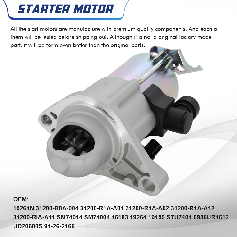 19159 New Starter Compatible with Honda Civic 1.8L 12-15, HR-V 1.8L 16-22, Acura ILX 2.0L 2013 2014 2015 L4 Engine OE#: 31200-RIA-A11 31200-R1A-A01 31200-R0A-004