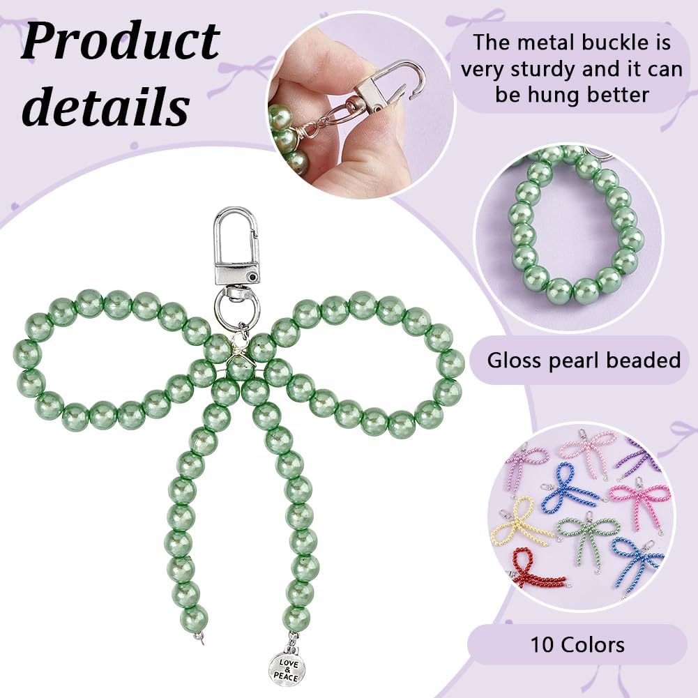 PH PandaHall 10 Colors Pearl Bow Keychains, Y2k Keychain Bow Knot Key Chain Clip 8mm Pearl Beaded Keyring Charms Aesthetic Bowknot Key Chains for Car Keys Women Handbag Backpacks Decoration