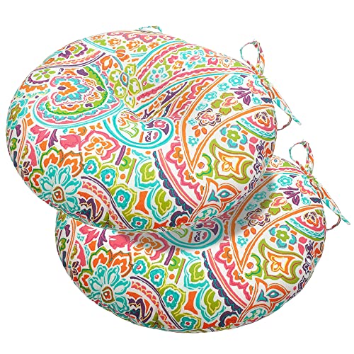 Funhome Patio Chair Cushions 2 Pack, Waterproof Tufted Outdoor Seat Cushions For Patio Furniture, 15 X 15 X 4 Inch, Round Bistro Chair Pasd For Wicker Chair Seat, Melora Paisley #TOP17