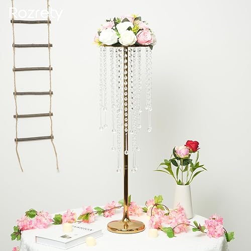Miniatura 3 de Jarrón de metal dorado, 4 piezas de centro de mesa moderno para mesa, decoración de eventos de boda, 29.5 pulgadas de alto, duradero, resistente a