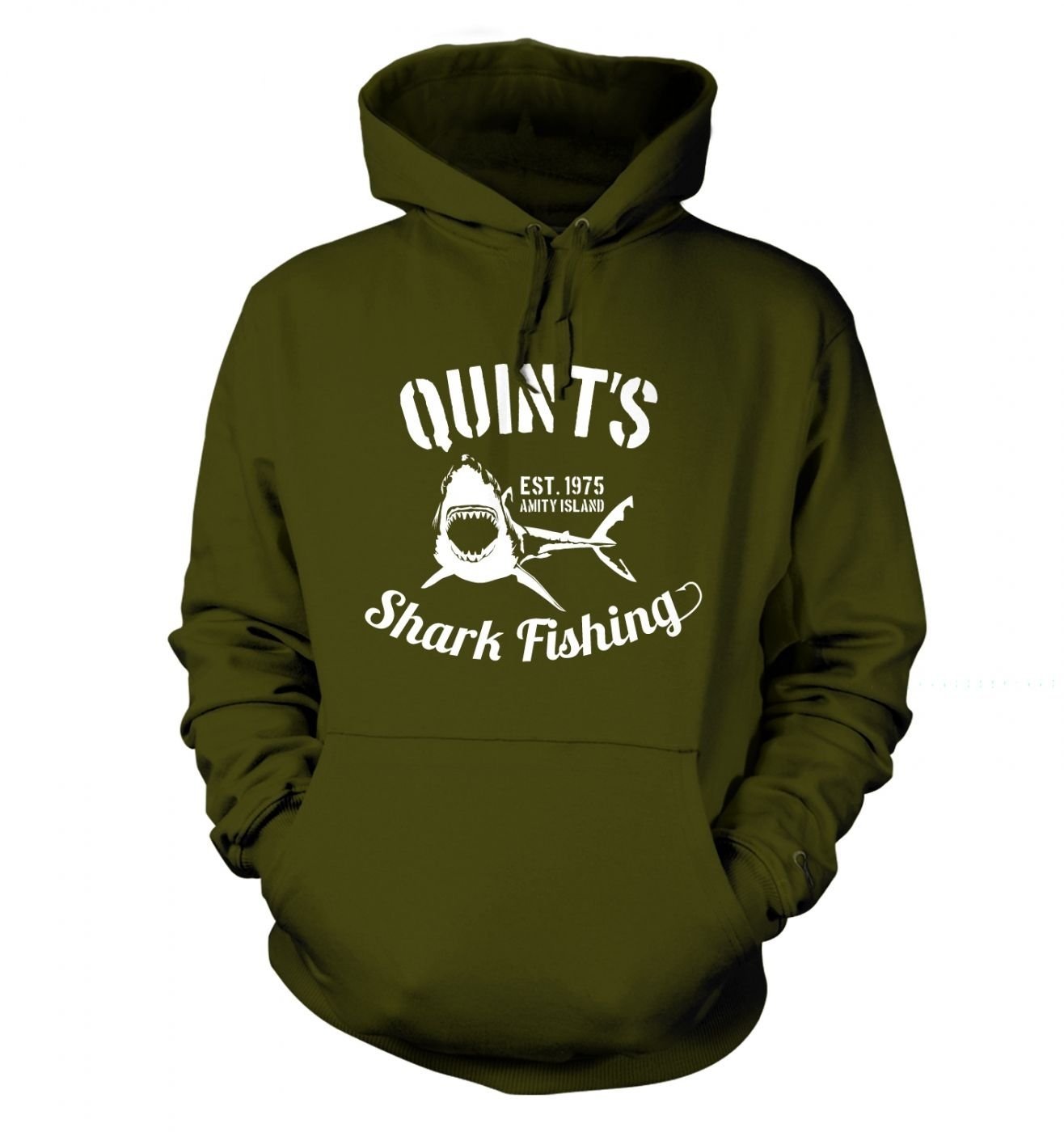 Quints Shark Fishing Adult Hoodie Small Olive Green