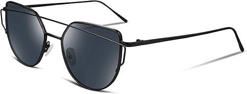 Miniatura 3 de FEISEDY UV400 B2206 Anteojos de sol con marco metálico, con lentes planas y espejadas, estilo ojos de gato, para mujer.
