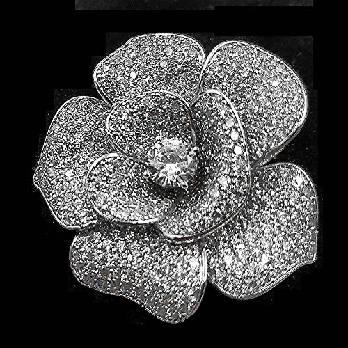 Image of Shiny Blossom Clear CZ White Flower Brooch Pin Women Wedding Bouquet Accessory