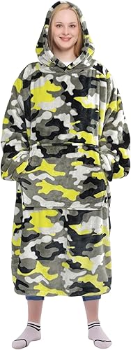 Miniatura 42 de Waitu - Sudadera tipo manta, para regalar a hombre o mujer, muy cálida y acogedora, gigantesca, con capucha, de gruesa franela, con mangas y un Azul