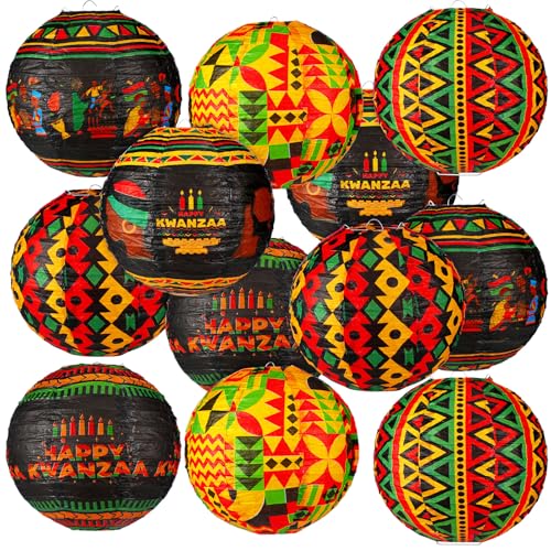 Image of Panelee 12 Pcs Kwanzaa Paper Lanterns 8 Inch Round Hanging Decorations for Kwanzaa Party Supplies Indoor Outdoor