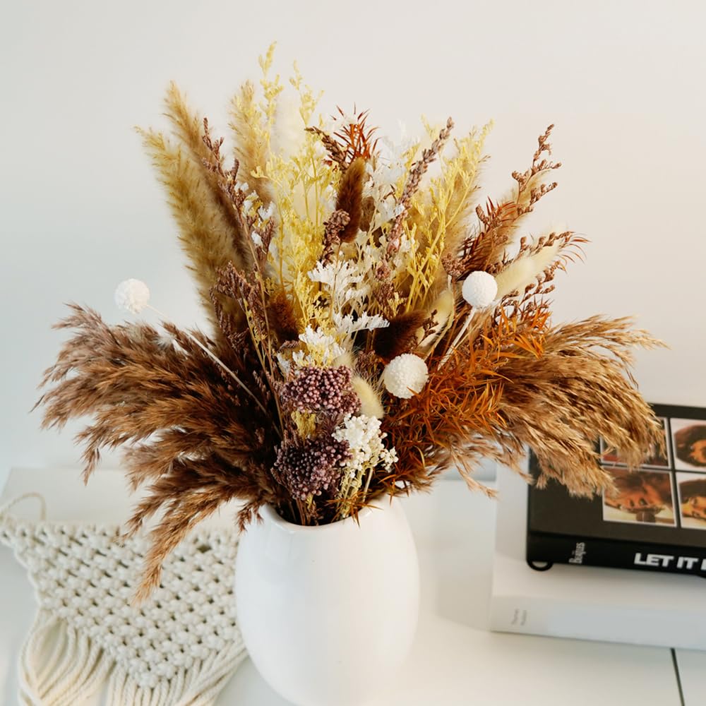 Natural Dried Pampas Grass Bouquet, 17" Brown Pampas Grass Decoration, Bohemian Style Family Wedding Country Farmhouse Decorated with Dried Flowers